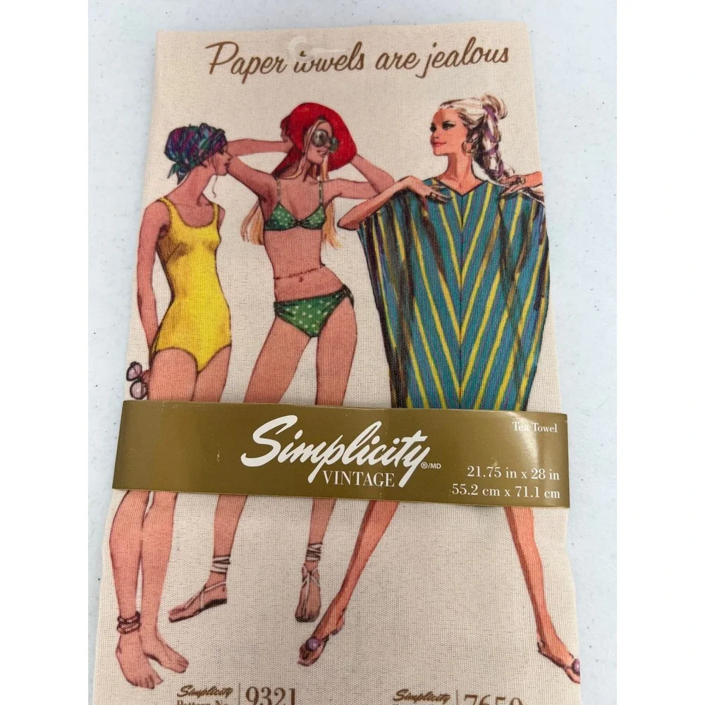 Simplicity Vintage Tea Towel Retro Fashion Patterns 9321 7650 Cream